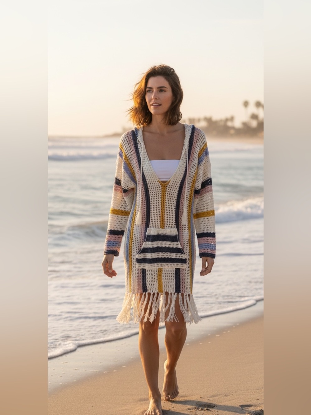 Multicolor‎ Striped Knit Resortwear Swim Cover-Up